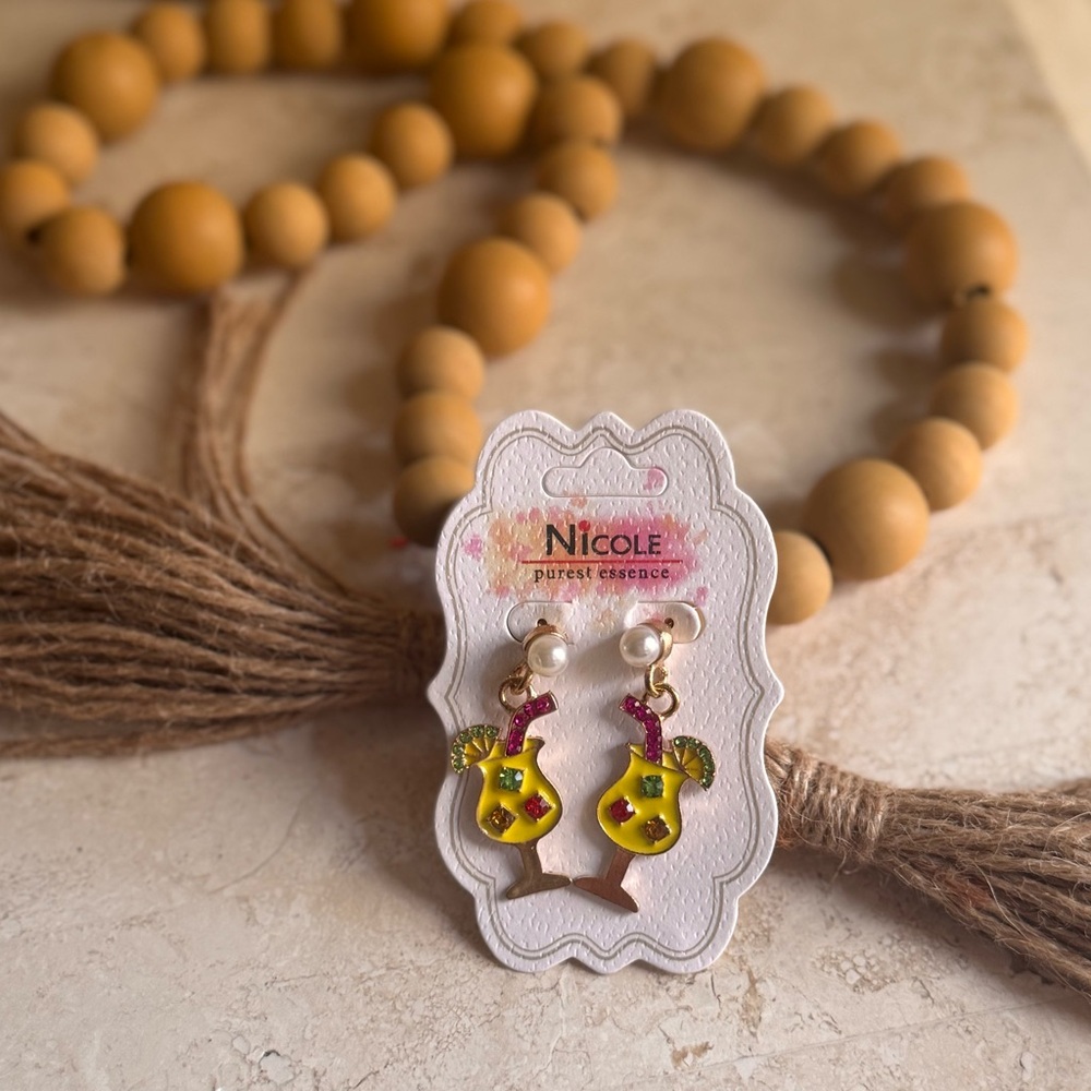 Nicole Tropical Cocktail Earrings with Yellow and Pink